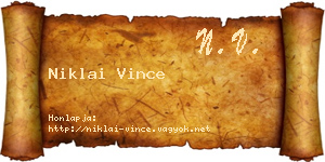Niklai Vince névjegykártya